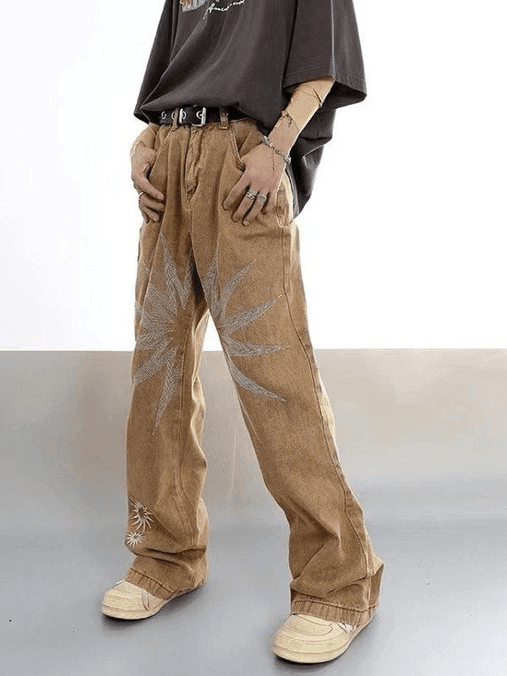 Men's Vintage Wash Embroidered Ankle Flare Jeans - AnotherChill