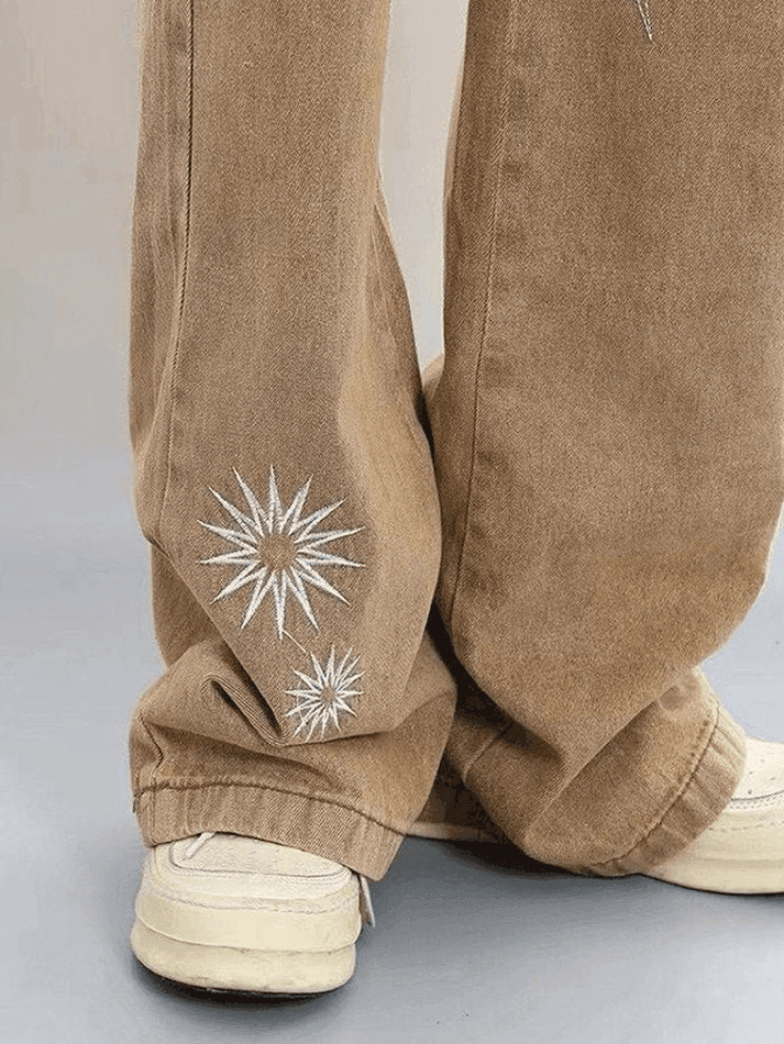 Men's Vintage Wash Embroidered Ankle Flare Jeans - AnotherChill