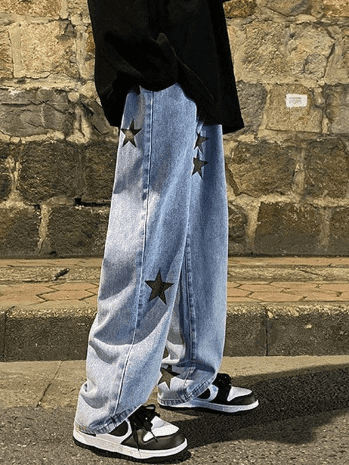 Men's Washed Vintage Star Straight Leg Jeans - AnotherChill