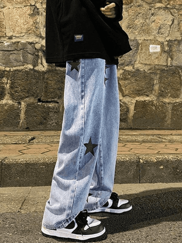 Men's Washed Vintage Star Straight Leg Jeans - AnotherChill