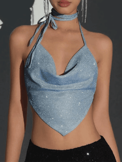 Metallic Halter Crop Cami Top - AnotherChill