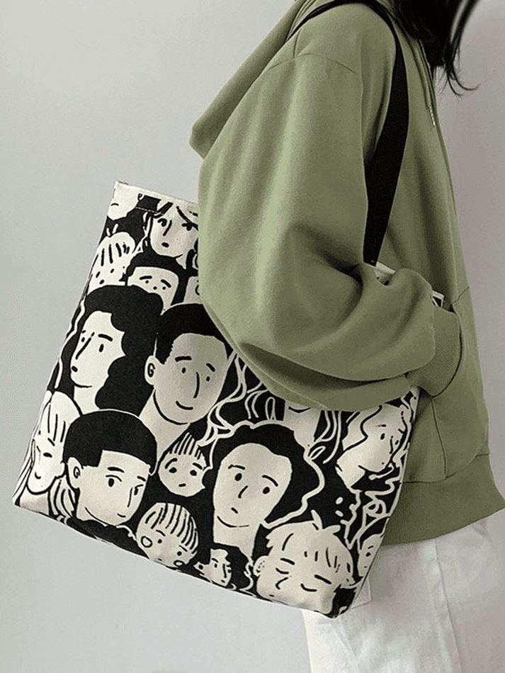 Monochrome Face Graphic Canvas Shopper Bag - AnotherChill