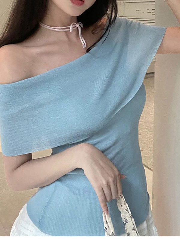 Off Shoulder Solid Color Slim Top - AnotherChill