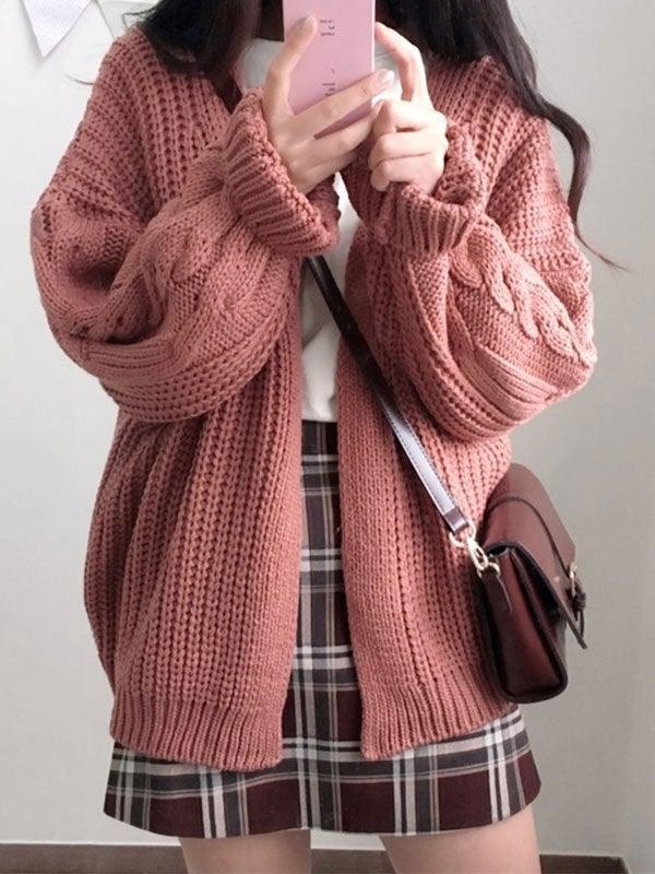 Open Front Cable Knit Cardigan - AnotherChill