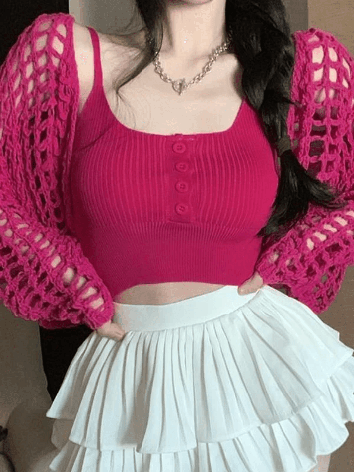 Open Front Hollow Out Crochet Knit Crop Top - AnotherChill