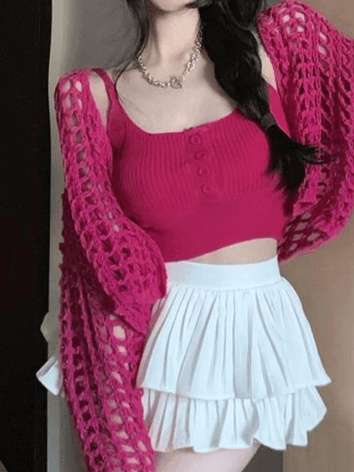 Open Front Hollow Out Crochet Knit Crop Top - AnotherChill