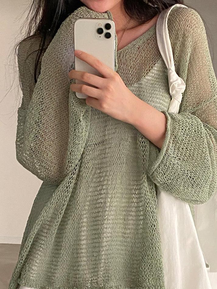 Oversized Long Sleeve Crochet Knit Top - AnotherChill