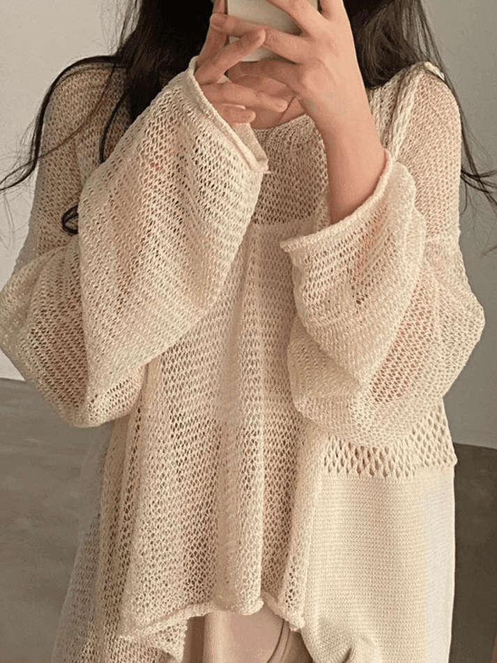 Oversized Long Sleeve Crochet Knit Top - AnotherChill