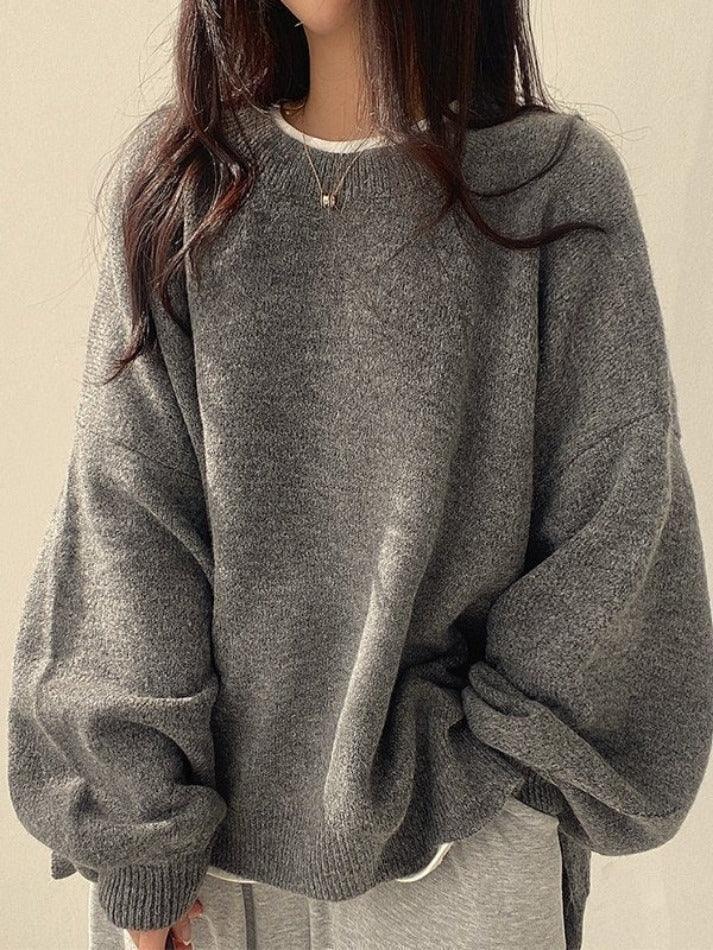 Oversized Split Hem Pullover Sweater - AnotherChill