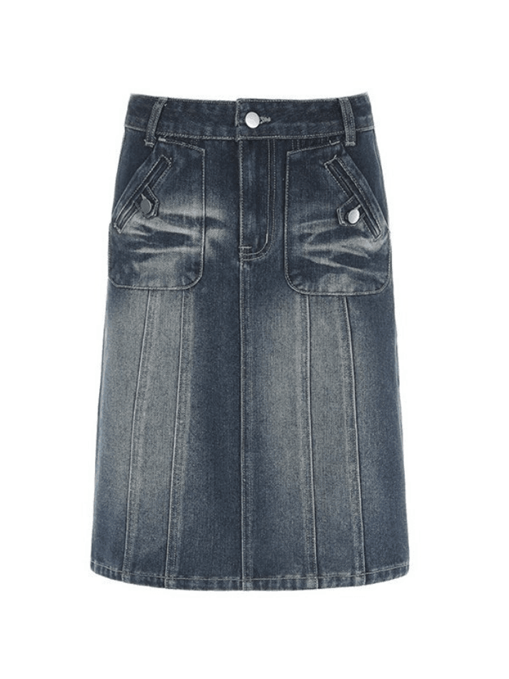 Paneled Cargo Denim Midi Skirt - AnotherChill