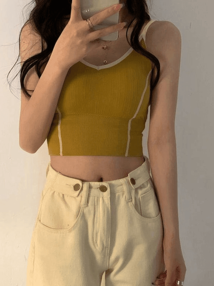 Patchwork Padded Crop Cami Top - AnotherChill