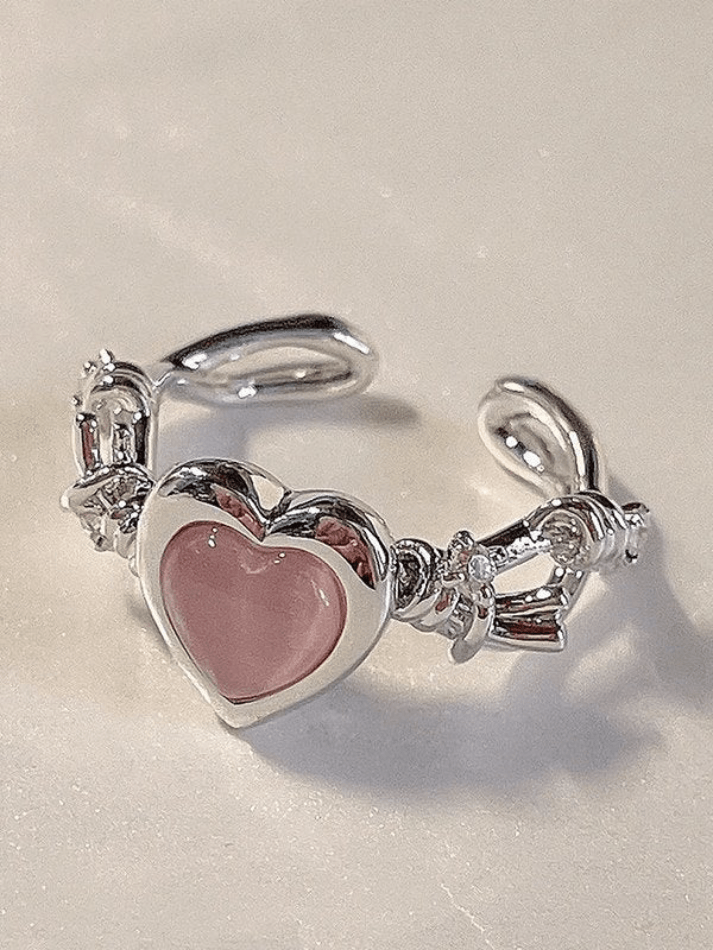 Pink Heart Pattern Cuff Ring - AnotherChill