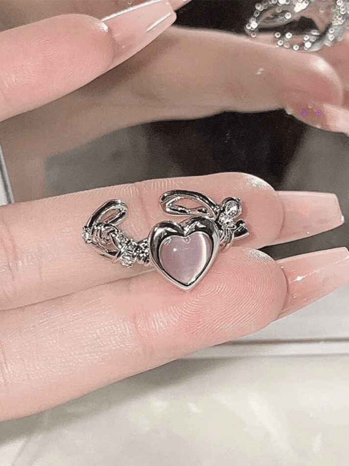 Pink Heart Pattern Cuff Ring - AnotherChill