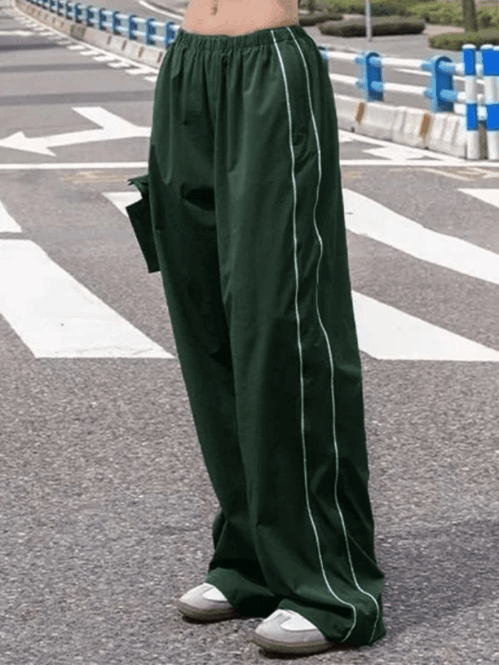 Piping Detail Wide Leg Track Pants - AnotherChill