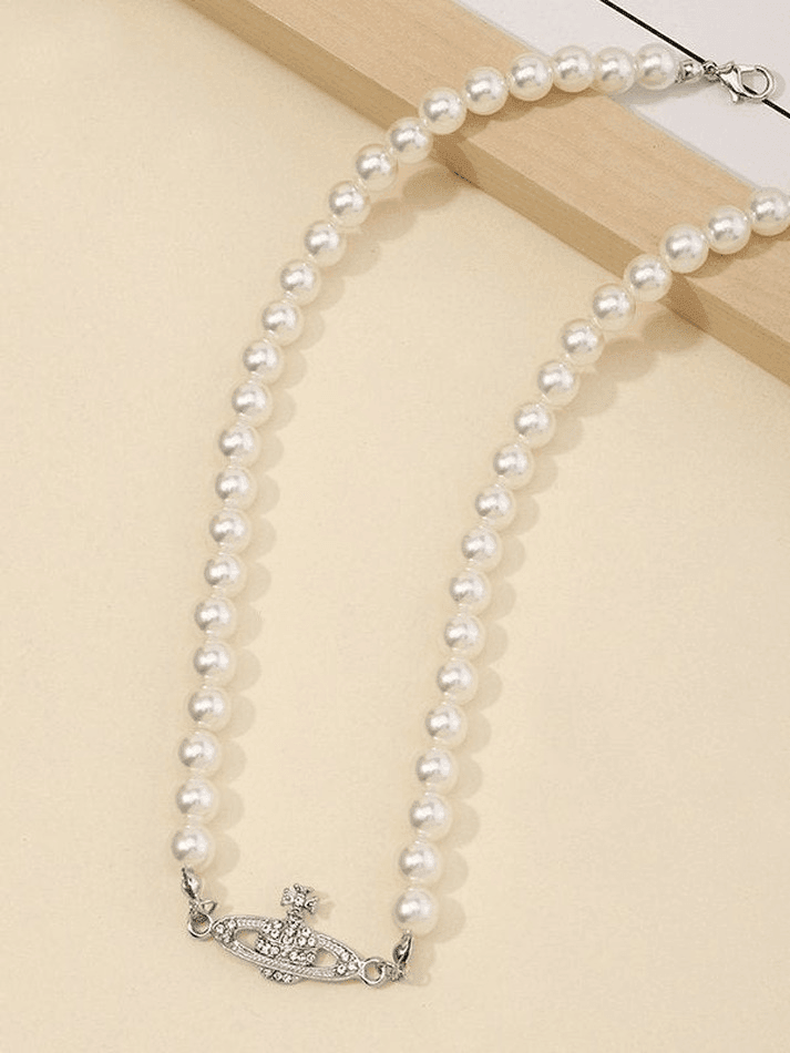 Planet Detail Faux Pearl Necklace - AnotherChill