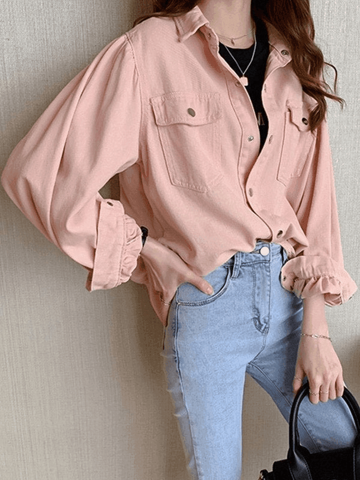 Pleated Oversized Long Sleeve Blouse - AnotherChill