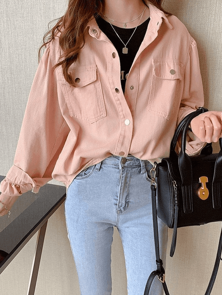 Pleated Oversized Long Sleeve Blouse - AnotherChill