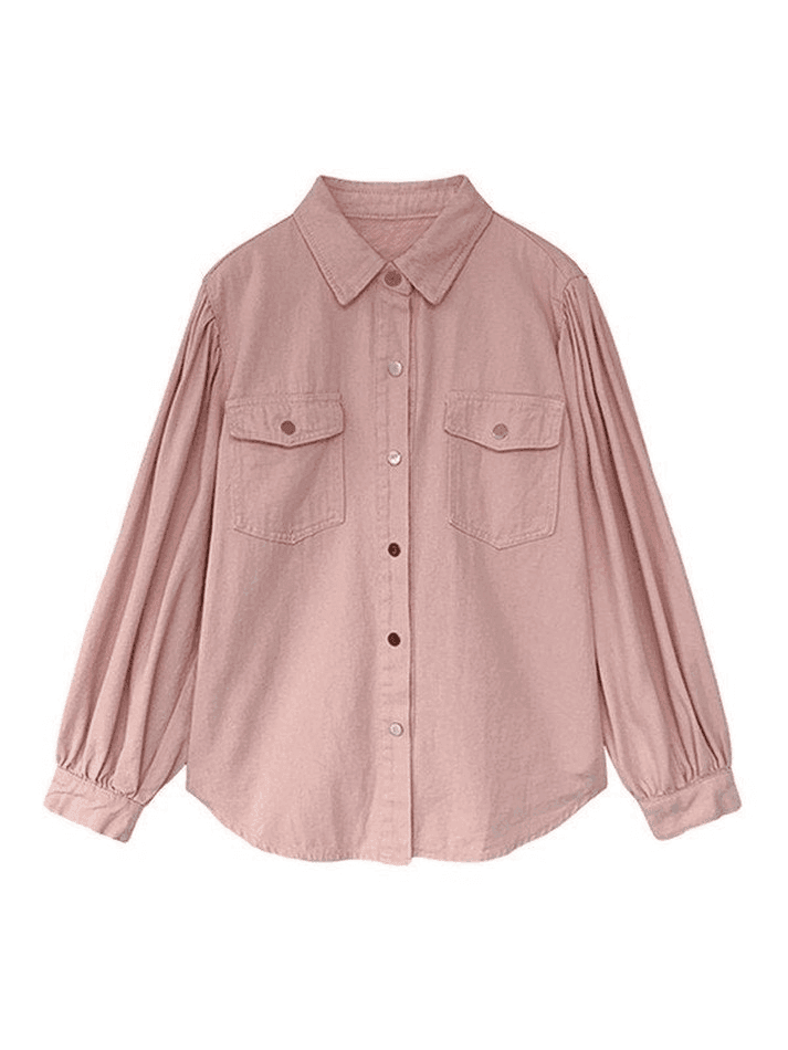 Pleated Oversized Long Sleeve Blouse - AnotherChill