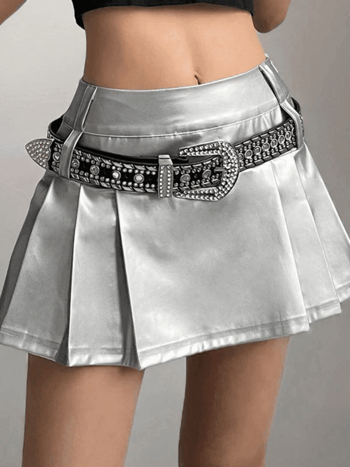 Pleated Pu Leather Mini Skirt - AnotherChill