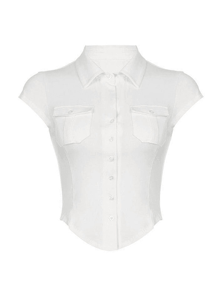 Pocket Button Down Cropped Blouse - AnotherChill