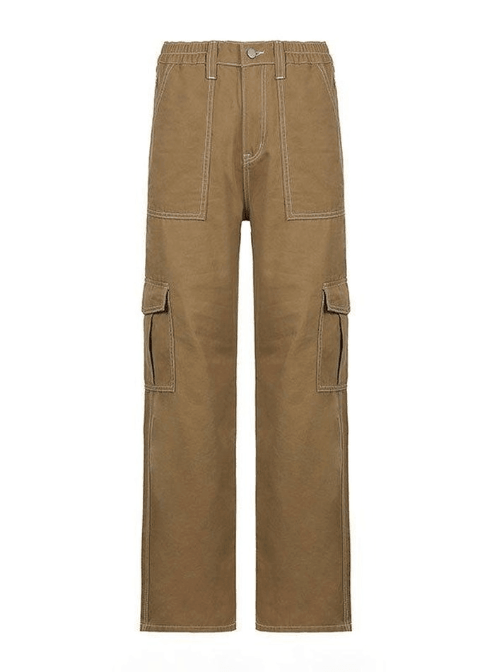 2024 Pocket Detail Straight Cargo Jeans Brown S in Jeans Online