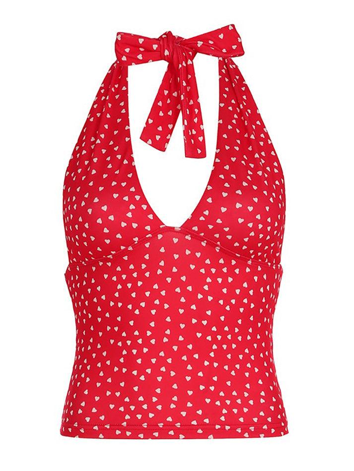 Polka Dot Print Deep V-Neck Halter Cami Top - AnotherChill