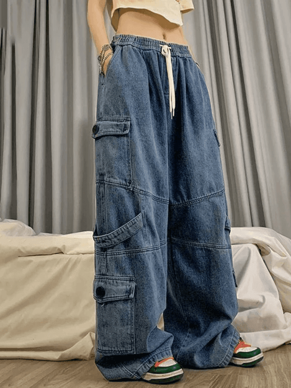 Punk Blue Wash Baggy Cargo Jeans - AnotherChill