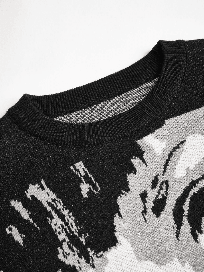 Punk Jacquard Black Pullover Sweater - AnotherChill