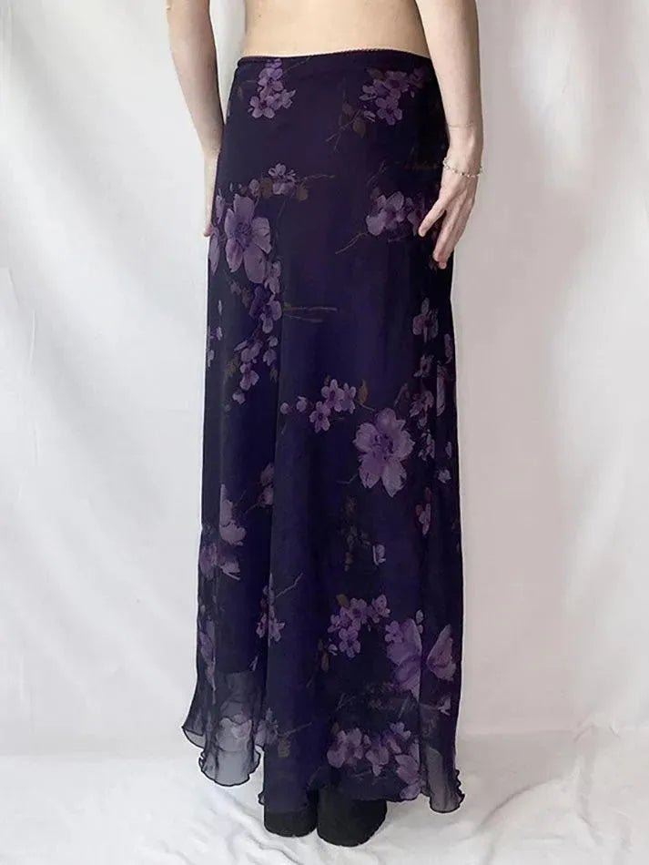 Purple Floral Print Mesh Maxi Dress - AnotherChill