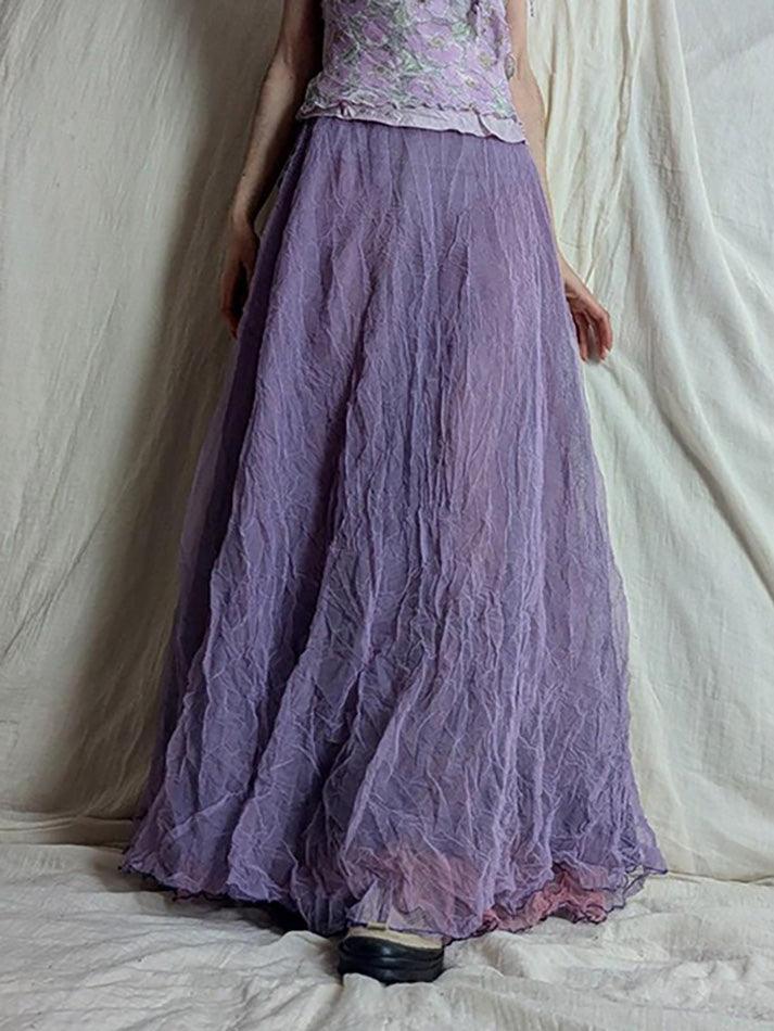 Purple Textured High-Waist A-Line Skirt - AnotherChill