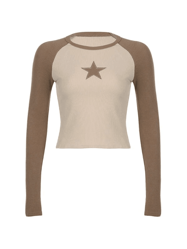 Raglan Sleeve Star Patch Knit Crop Top - AnotherChill