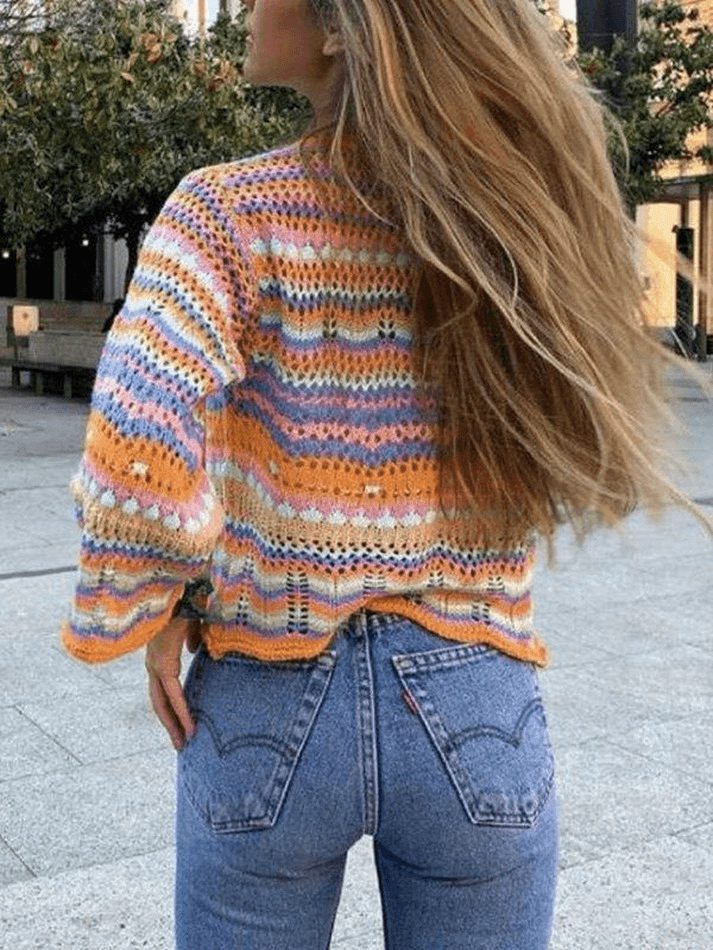 Crochet Sweater Top Multi-color Orange – MONA LUCERO CLOTHING