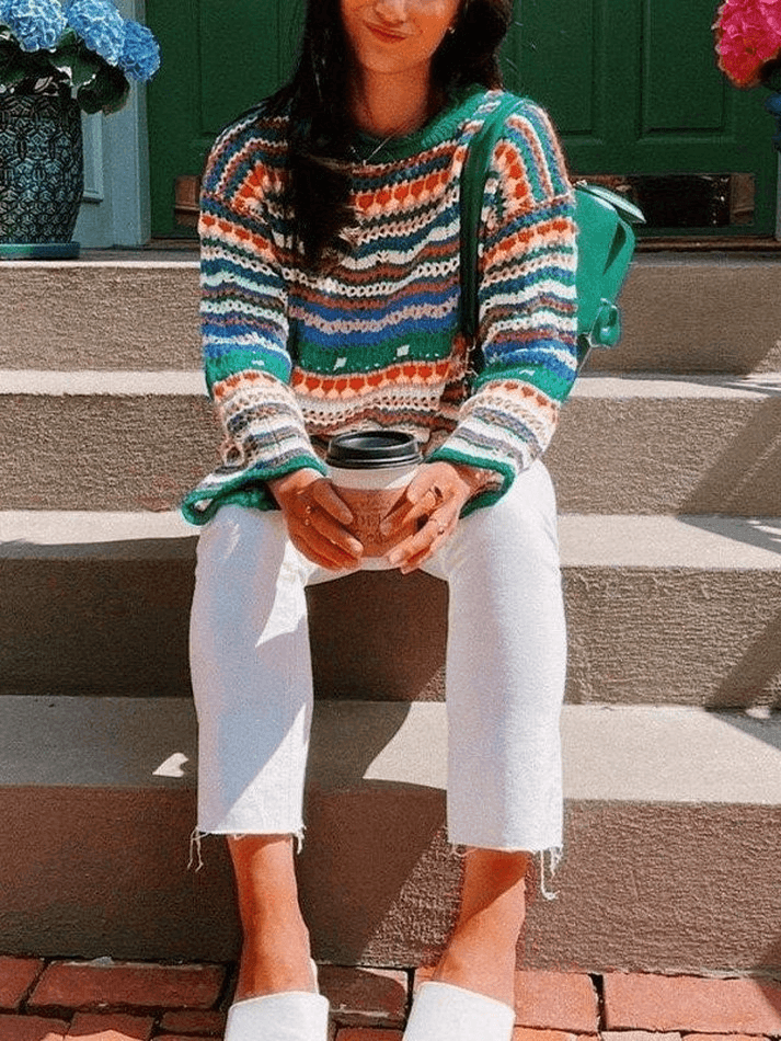 Crochet Sweater Top Multi-color Orange – MONA LUCERO CLOTHING