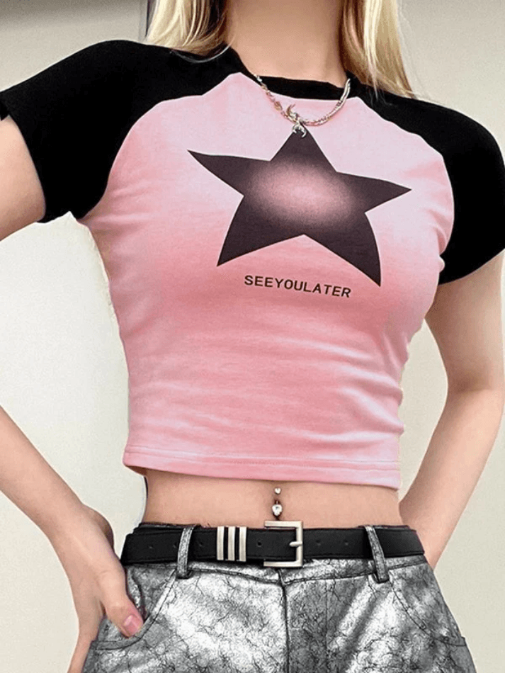 Retro Star Raglan Short Sleeve Tee - AnotherChill