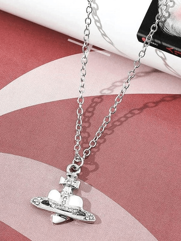 Rhinestone Cross Heart Pendant Necklace - AnotherChill