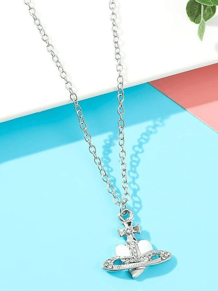 Rhinestone Cross Heart Pendant Necklace - AnotherChill