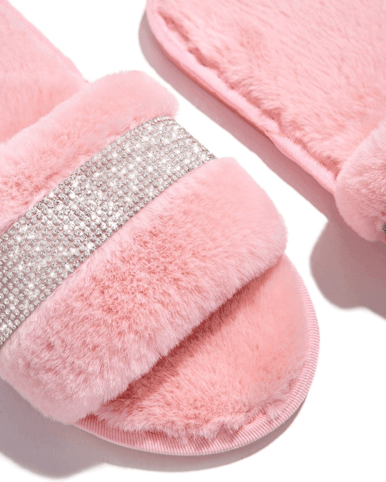 Rhinestone Fluff Flat Slippers - AnotherChill