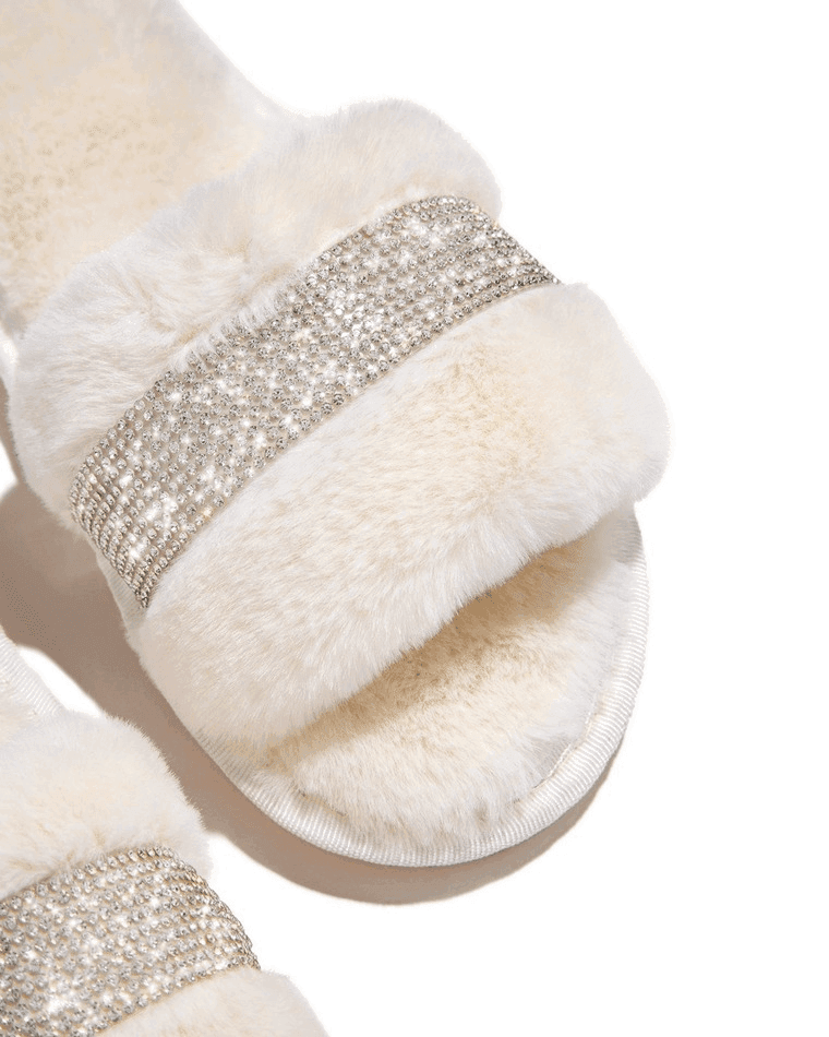 Rhinestone Fluff Flat Slippers - AnotherChill