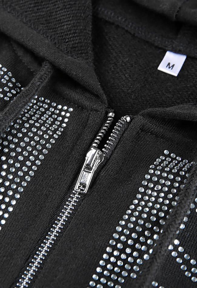 Source Custom Bling Sparkle Crystal Skull Rhinestone Half Zip Hoodie  Skeleton Thick Rhinestone Full Face Zip Up Hoodies on m.