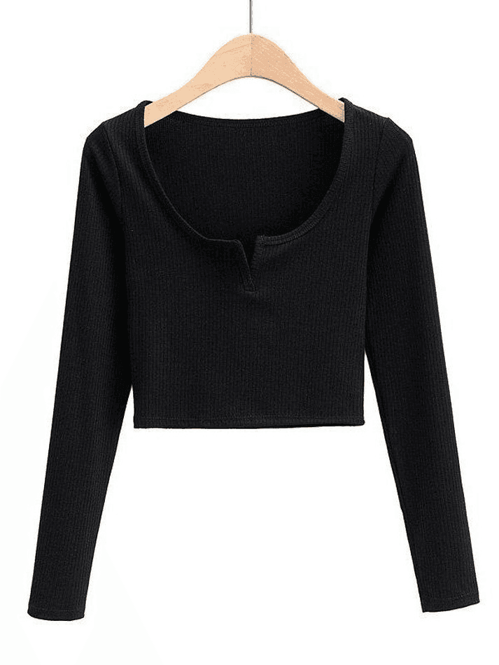 Rib Knit Long Sleeve Crop Top - AnotherChill