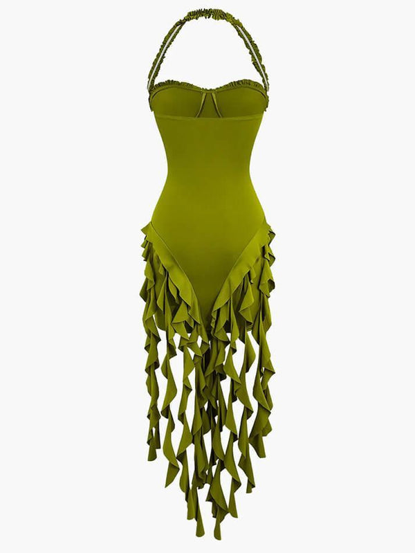 Ruffle Tassel Halter Bustier Mini Dress - AnotherChill