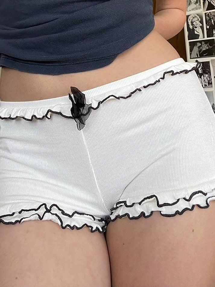 Ruffle Trim Bow Low Rise Shorts - AnotherChill