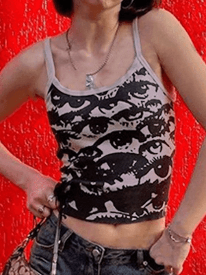 Screen Eye Print Crop Cami Top - AnotherChill