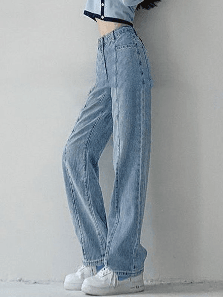 2024 Seam Detail Washed Boyfriend Jeans Blue S in Jeans Online Store ...