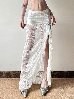 See Through Lace Midi Skirt - AnotherChill