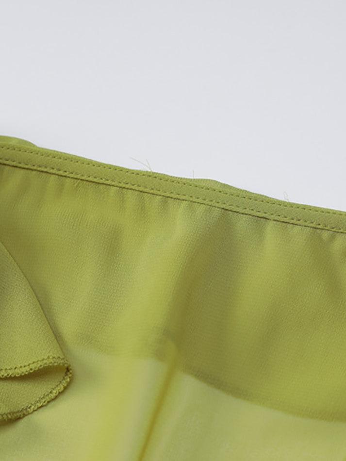2024 Sheer Mesh Ruffle Long Sleeve Crop Blouse Green S in Shirts Online ...
