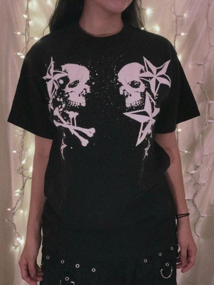 Short Sleeve Black Skull Graphic Oversized Tee - AnotherChill