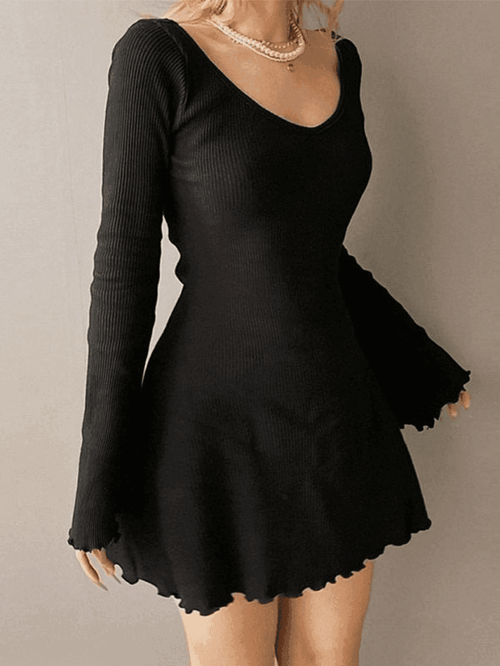 Simple Knitted Long Sleeve Mini Dress - AnotherChill