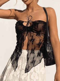 Slit Sheer Mesh Bandeau Top - AnotherChill