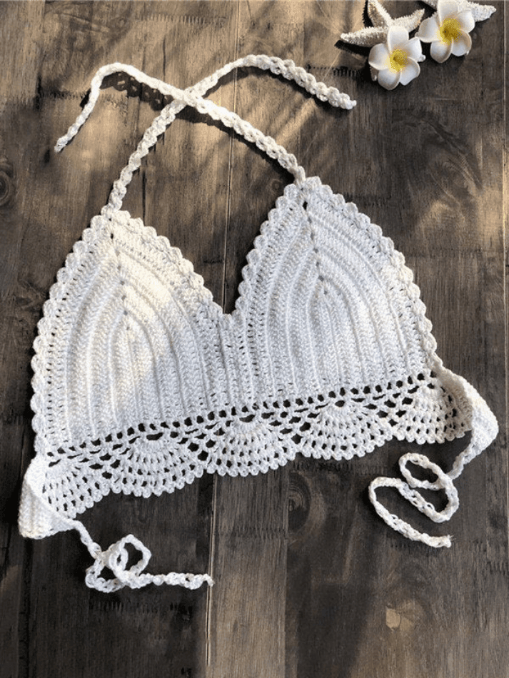 Solid Color Halter Crochet Bikini Top - AnotherChill